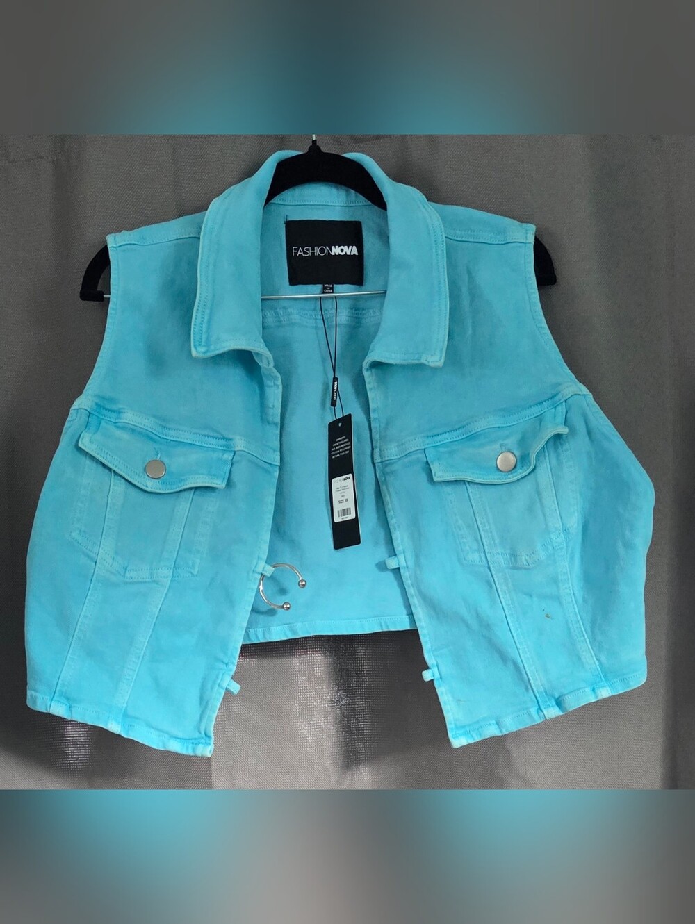 Fashion Nova Turquoise Sleeveless Denim Vest